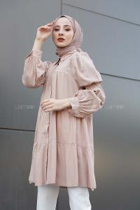 Modalamelif Önü Düğmeli Gömlek  Bej