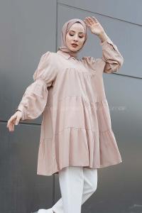 Modalamelif Önü Düğmeli Gömlek  Bej