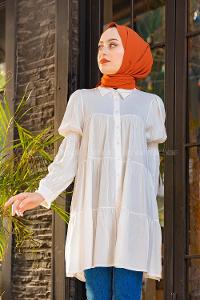 Modalamelif Önü Düğmeli Gömlek  Beyaz