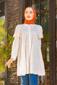 Modalamelif Önü Düğmeli Gömlek  Beyaz