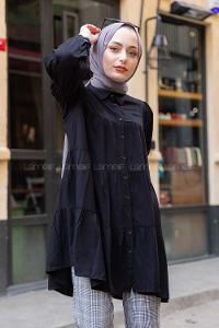 Modalamelif Önü Düğmeli Gömlek  Siyah