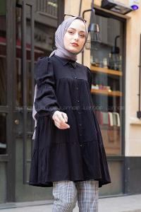 Modalamelif Önü Düğmeli Gömlek  Siyah