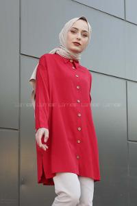 Modalamelif Önü Düğmeli Tek Cepli Gömlek Bordo