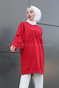 Modalamelif  Tül Detaylı Tunik  Kırmızı