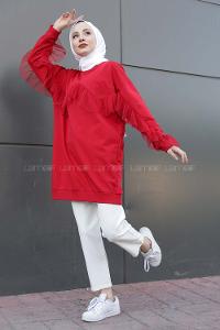 Modalamelif  Tül Detaylı Tunik  Kırmızı