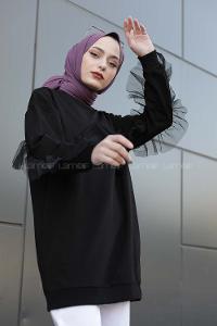 Modalamelif  Tül Detaylı Tunik Siyah