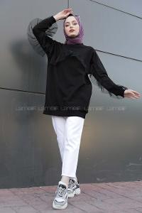 Modalamelif  Tül Detaylı Tunik Siyah