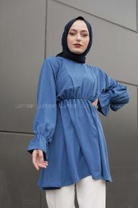 Modalamelif Balon Kol Ayrobin Tunik İndigo