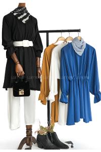 Modalamelif Balon Kol Ayrobin Tunik İndigo