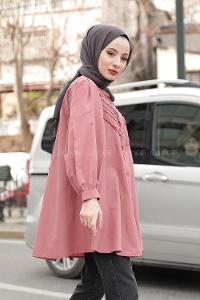 Modalamelif Balon Kol Gipeli Gömlek Tunik Gül