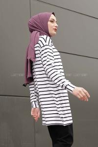 Modalamelif Çizgili Tunik Beyaz Siyah