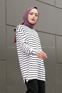 Modalamelif Çizgili Tunik Beyaz Siyah