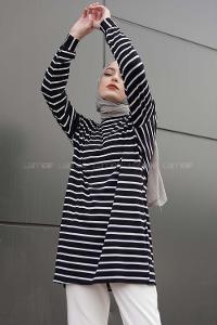 Modalamelif Çizgili Tunik Siyah Beyaz