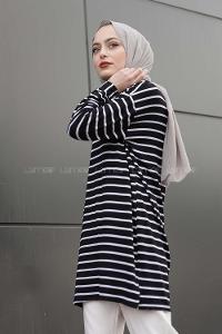 Modalamelif Çizgili Tunik Siyah Beyaz