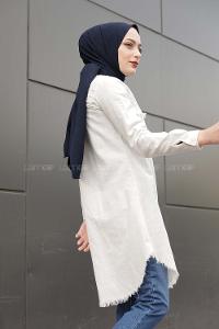 Modalamelif Eteği Saçaklı Gömlek Ekru