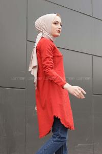 Modalamelif Eteği Saçaklı Gömlek Kiremit