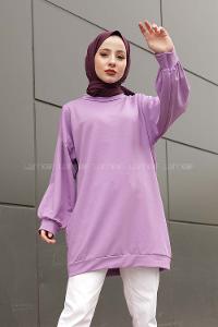 Modalamelif İki İplik Balon Kol Tunik Mor