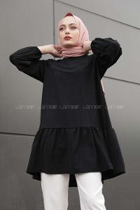 Modalamelif Kol Lastikli Eteği Fırfırlı Tunik Siyah