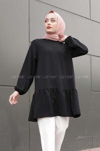 Modalamelif Kol Lastikli Eteği Fırfırlı Tunik Siyah