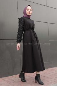 Modalamelif Kolu Papatya Detaylı Elbise Siyah