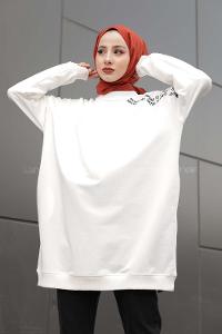 Modalamelif Yazı Baskılı Tunik Beyaz