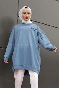 Modalamelif  Yazı Baskılı Tunik İndigo