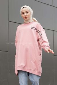 Modalamelif  Yazı Baskılı Tunik Pudra