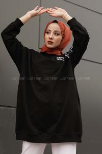 Modalamelif  Yazı Baskılı Tunik Siyah