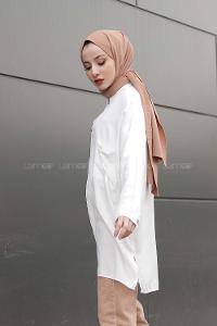 Modalamelif Önü Düğmeli Tek Cepli Gömlek Ekru