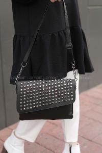Modalamelif Taş Detaylı Omuz Çantası Siyah