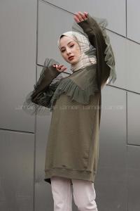 Modalamelif  Tül Detaylı Tunik  Haki