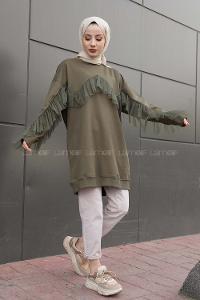 Modalamelif  Tül Detaylı Tunik  Haki