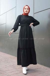 Modalamelif Kemerli Ayrobin Elbise Siyah