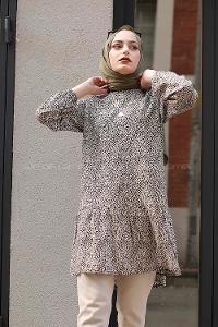 Modalamelif Leopar Desen Tunik Bej