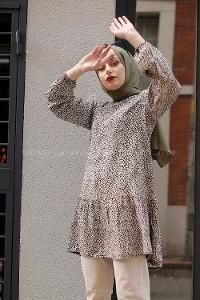 Modalamelif Leopar Desen Tunik Bej