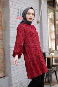 Modalamelif Leopar Desen Tunik Bordo