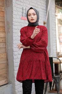 Modalamelif Leopar Desen Tunik Bordo