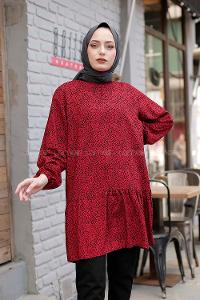 Modalamelif Leopar Desen Tunik Bordo