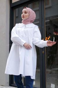 Modalamelif Pelerinli  Gömlek Beyaz