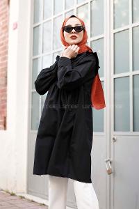 Modalamelif Pelerinli  Gömlek Siyah