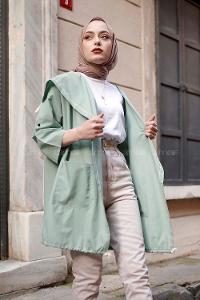 Modalamelif  Şömbre Halat Desenli Hırka Kiremit Mint Yeşili