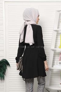 Modalamelif Bel Büzgülü Prenses Model Tunik Siyah