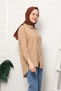 Modalamelif Halka Fermuarlı Gömlek Sütlü Kahve