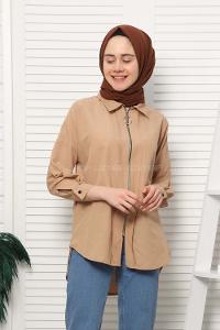 Modalamelif Halka Fermuarlı Gömlek Sütlü Kahve