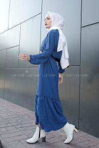 Modalamelif Kemerli Ayrobin Elbise İndigo