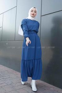 Modalamelif Kemerli Ayrobin Elbise İndigo