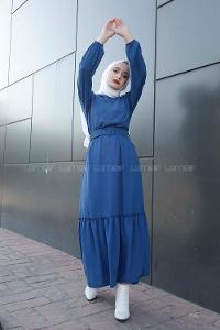 Modalamelif Kemerli Ayrobin Elbise İndigo