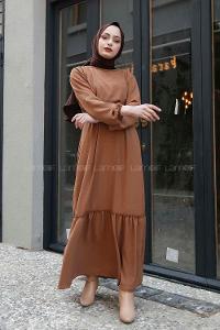 Modalamelif Kemerli Ayrobin Elbise Sütlü Kahve