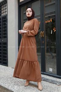 Modalamelif Kemerli Ayrobin Elbise Sütlü Kahve