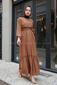 Modalamelif Kemerli Ayrobin Elbise Sütlü Kahve